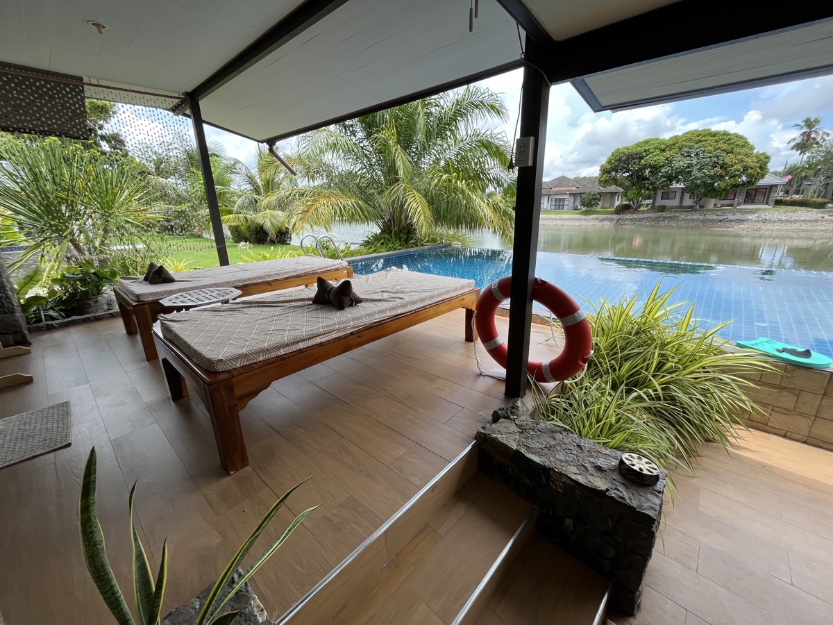 Massage beds by the pool 