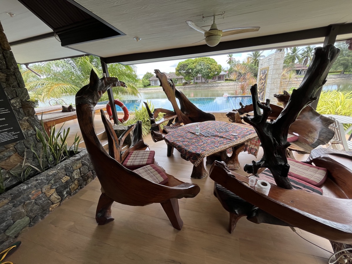 Dining area at Patio by the swimming pool